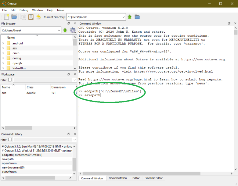 Add FEMM mfiles directory to Octave search path Add FEMM mfiles directory to Octave search path
