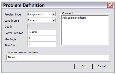 Heat Flow Problem Definition Dialog